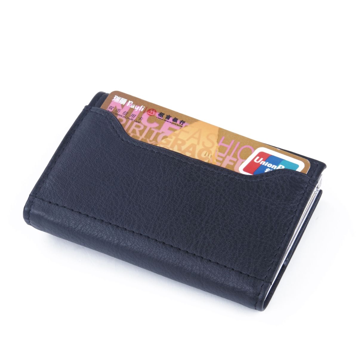 C-Secure Aluminum Card Holder with PU Leather - Grey